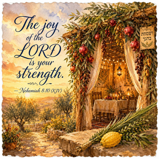 biblical, scripture, inspirational, sukkot, hebrew, autumn, fall, harvest, pomegranates, citrus, lemon, olive branches, grain, wheat, earthy tones, warm gold, cream, rust red, olive green, sage green, rustic, traditional, elegant, vintage, religious, jewish holiday, nature, botanical, landscape, sunset