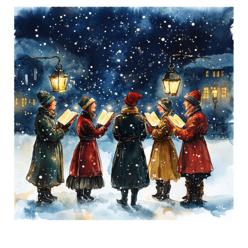 Watercolor Christmas Scene Fabric Panel 3