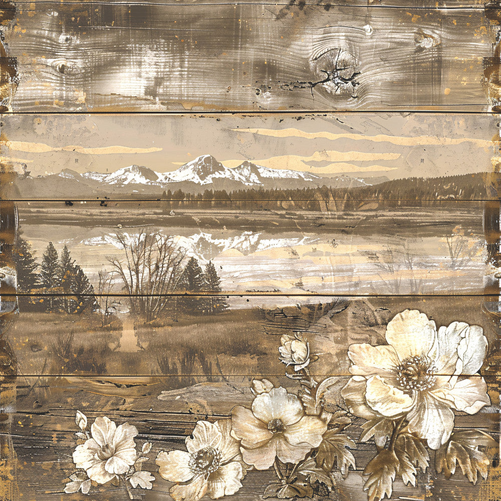 Yellowstone on Rustic Wood Fabric Panel 6
