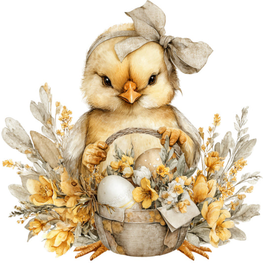 cream chick, golden yellow, soft beige, tan, warm neutrals, floral, nature, animals, birds, easter, spring, vintage, whimsical, rustic, farmhouse, cottage core, baby, nursery, botanical, wildflowers, dried flowers, basket, eggs, bow, charming, sweet, gentle, soft colors, pastoral, country