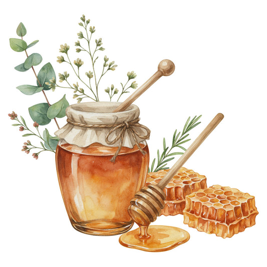 honey gold, amber orange, sage green, cream, botanical, herbal, nature, apiary, beekeeping, honeycomb, honey dipper, wildflowers, eucalyptus, rosemary, rustic, vintage, natural, organic, farmhouse, cottage core, earth tones, kitchen, home decor, spring, summer, harvest, botanical illustration, watercolor, traditional, warm tones