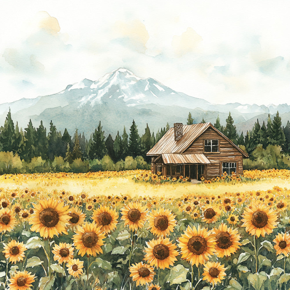 Sunflower Summer Landscape Fabric Panel 9