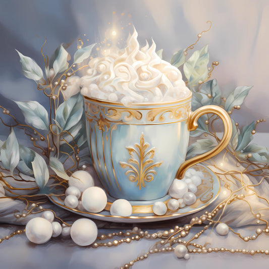 Light Blue and Gold Christmas Fabric Panel 24