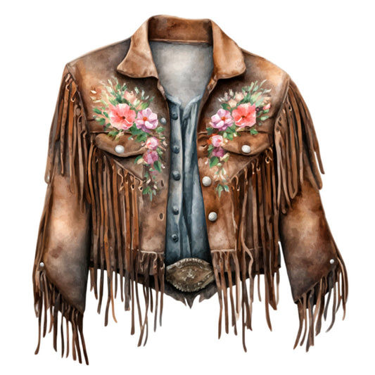 brown leather, tan suede, cognac brown, dusty rose, coral pink, mauve pink, sage green, forest green, floral, roses, flower bouquets, fringe, western, cowgirl, boho, bohemian, rustic, vintage, painted flowers, hand-painted, distressed leather, pearl snaps, belt buckle, folk art, southwestern, country, traditional, decorative, artistic, statement piece