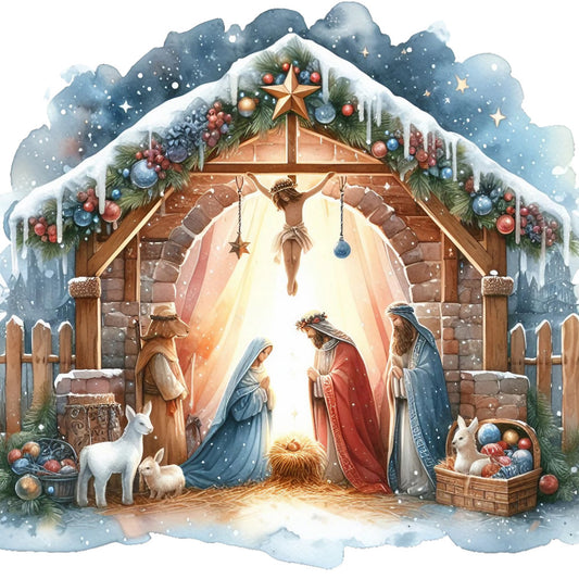 Detailed Christmas Nativity Scene Fabric Panel 9