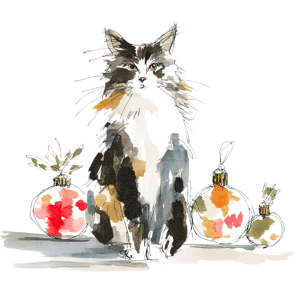 Handdrawn Christmas Cats Fabric Panel 7