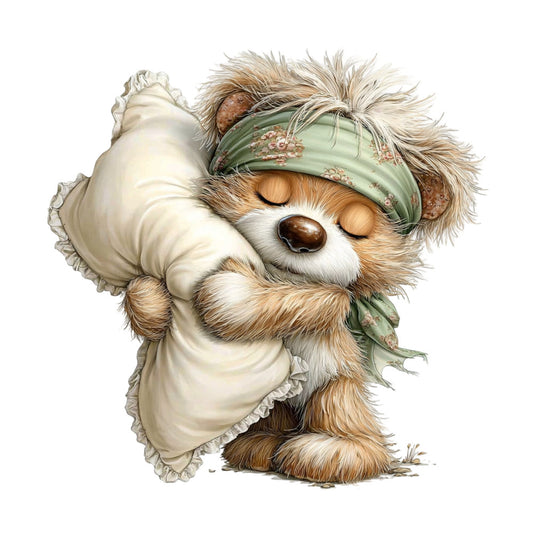 cute animals, woodland creatures, sweet animal characters, fluffy animals, sleeping animals, resting animals, peaceful animals, cozy animals, charming critters, sage green, cream, tan, brown, ivory, soft pastels, whimsical style, gentle aesthetic, storybook style, children's theme, kids' fabric, baby theme, nursery theme, vintage inspired, cottage core, farmhouse style, nature theme, forest animals, adorable design, decorative headwear, sleepy time
