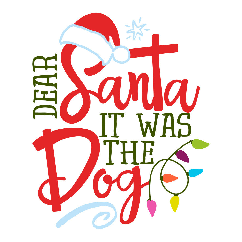 red, green, white, blue, christmas, santa hat, dog paw print, holiday lights, snowflake, festive, winter, fabric panel, quilting cotton, christmas theme, holiday decorations, seasonal design, pet themed, paw prints, christmas lights, winter holiday