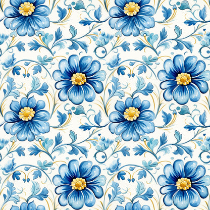 Azulejo Blooms Pattern 5 Minky Fabric