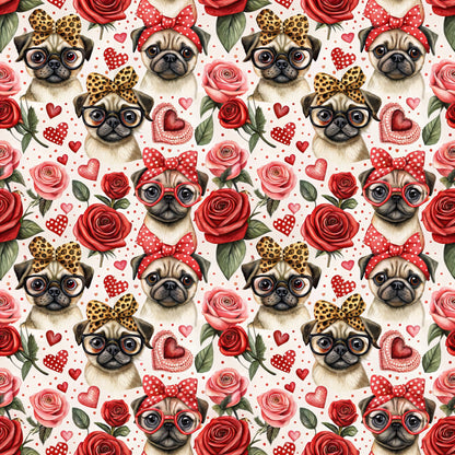 Pugs and Roses Pattern 1 Quilting Cotton Fabric