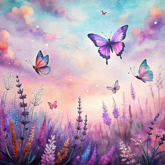 Floral Butterflies Scene Fabric Panel 24