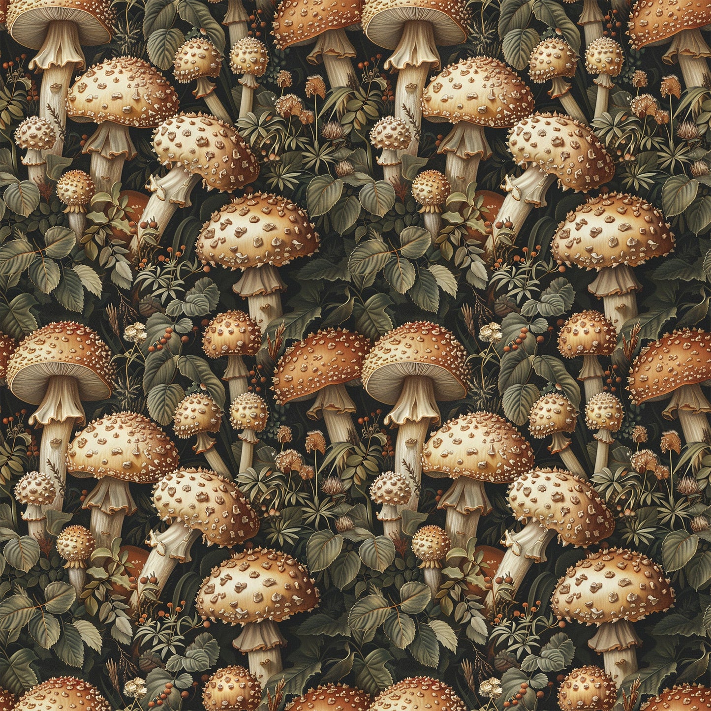 Retro Mushroom Botanical Pattern 2 Quilting Cotton Fabric