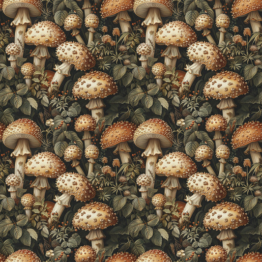 Retro Mushroom Botanical Pattern 2 Quilting Cotton Fabric