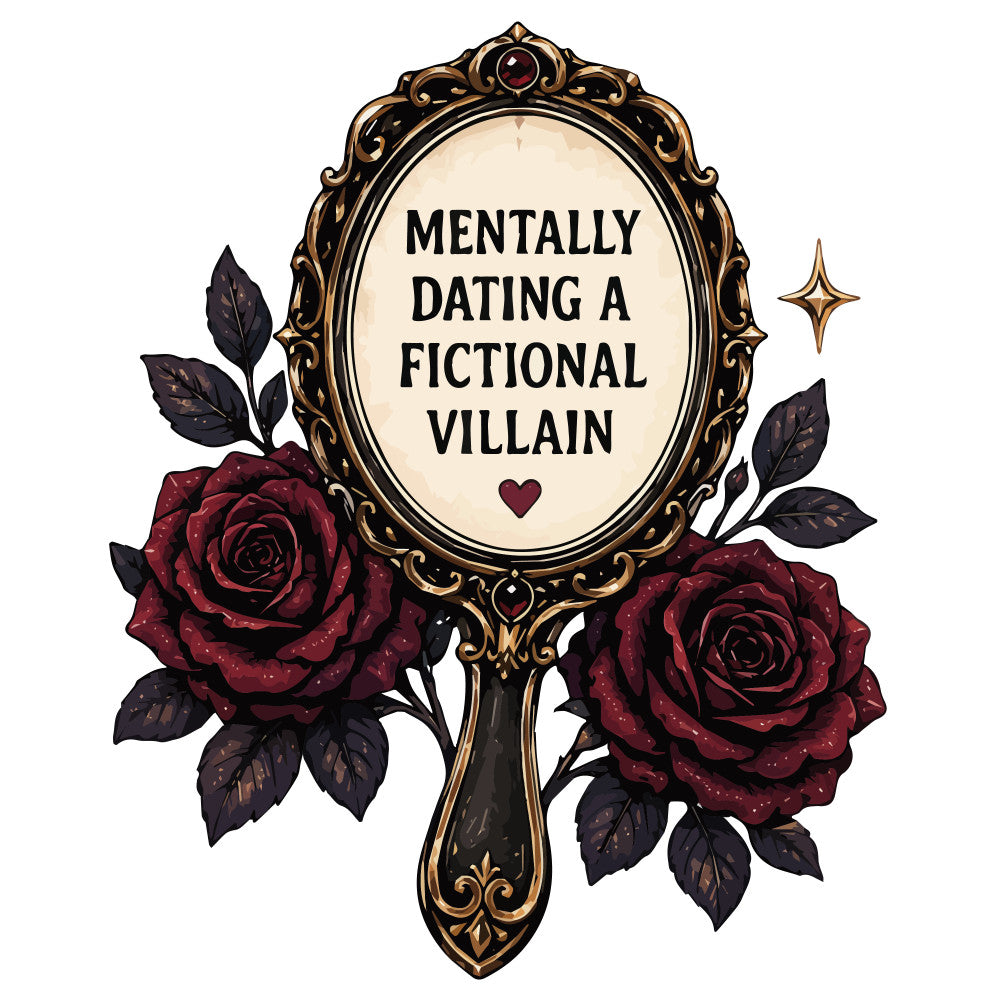 burgundy rose, dark red, cream, gold, romantic, gothic, villains, fictional characters, mirror, ornate, elegant, vintage, dark romance, fantasy, roses, florals, heart, whimsical, dark academia, literary, dark aesthetic, moody, dramatic, decorative, home decor, wall hanging, dark fantasy, ornamental design