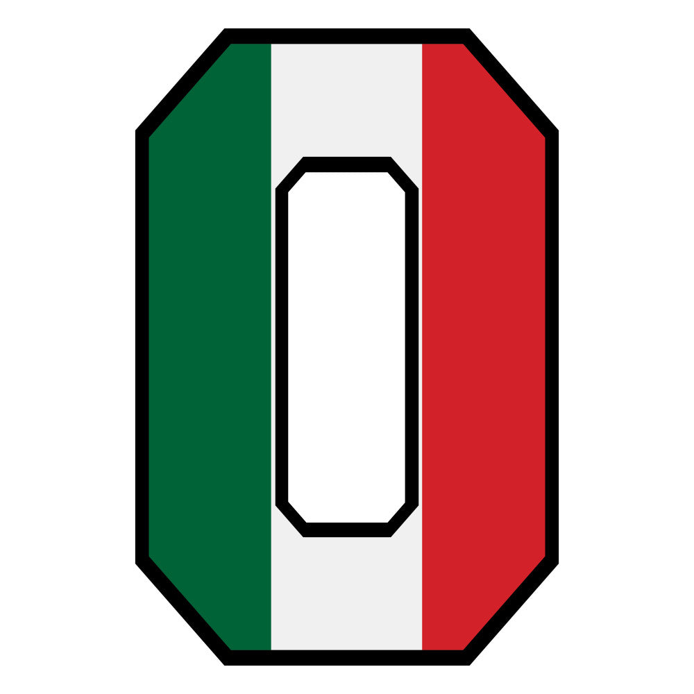 green, white, red, mexican flag colors, number zero, alphabet panel, patriotic, fabric panel, quilting cotton, bold number, octagonal shape, tricolor design, educational fabric, letter panel, geometric border, craft fabric, sewing panel, children's fabric, learning material, bright colors