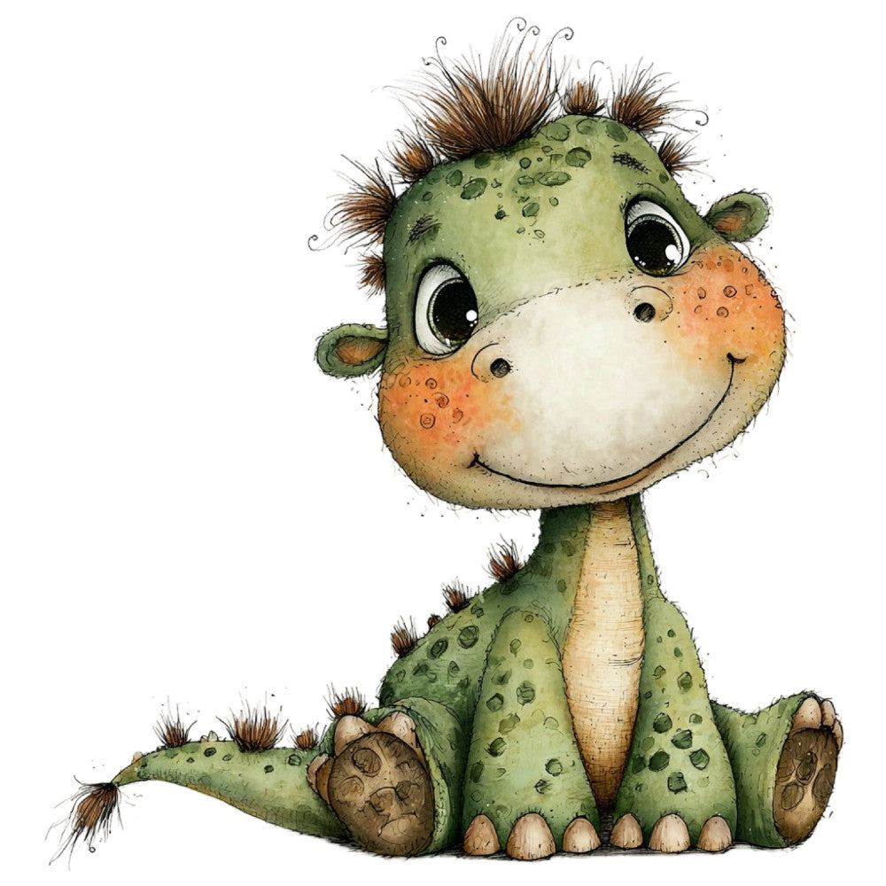sage green, moss green, cream, peach, orange, brown, whimsical, cute, animal, giraffe, safari, children's, baby, nursery, playful, spotted pattern, spiky hair, character, illustration, storybook, friendly, soft, pastel, nature, wildlife, kids fabric, wall hanging, baby quilt, bedding, apparel