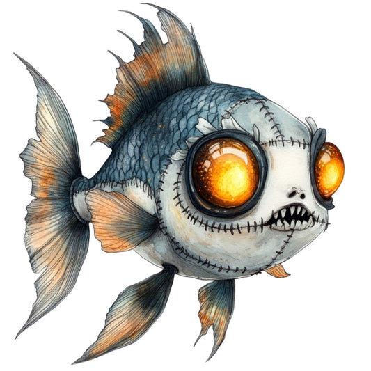 Watercolor Scary Fish Fabric Panel 22