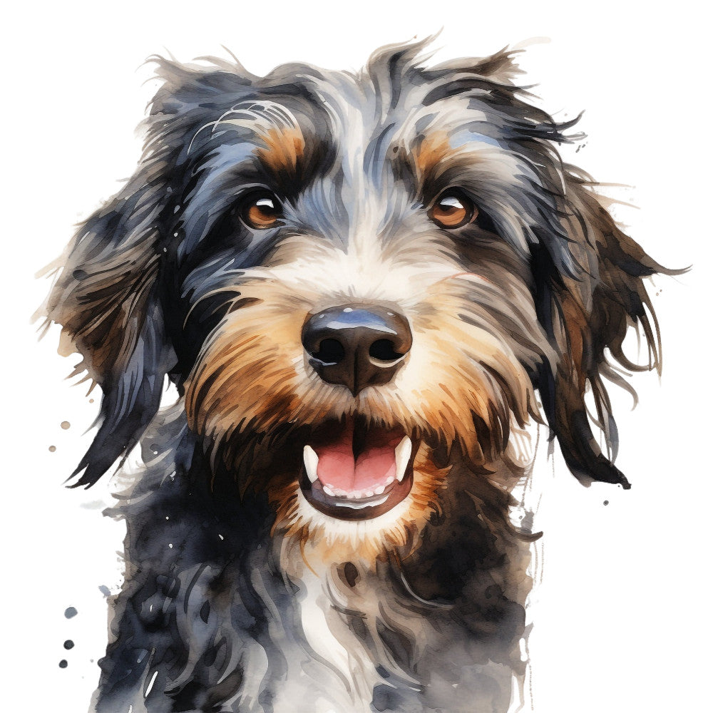 dog portrait, bernese mountain dog, tricolor dog, black white tan, amber eyes, happy dog, smiling dog, dog face, animal portrait, pet portrait, dog themed, dog lover, nature inspired, realistic dog, watercolor style, artistic dog, puppy, domestic animals, friendly dog, expressive eyes, rust orange, charcoal gray, cream white, dog illustration, dog artwork, home decor, wall art, quilt panel, contemporary style, whimsical animals