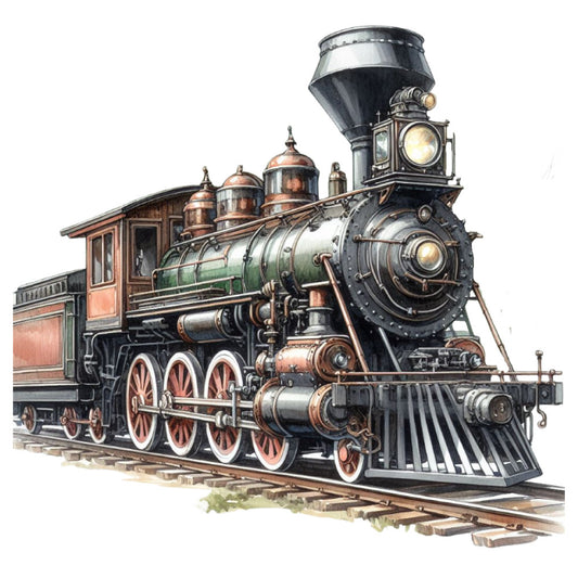 Watercolor Steam Train Fabric Panel 4
