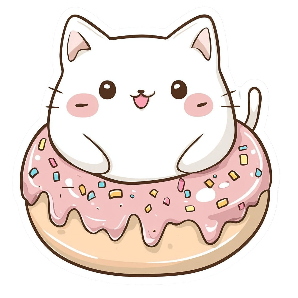 cute cat, donut, kawaii, whimsical, cream, dusty rose, pink frosting, pastel pink, brown, candy colors, food themed, playful, modern, adorable, animal motif, sprinkles, baked goods, dessert, children's, sweet, colorful, cheerful, fun, novelty, character fabric, cat lover, food lover, nursery, kids quilt, playful animals