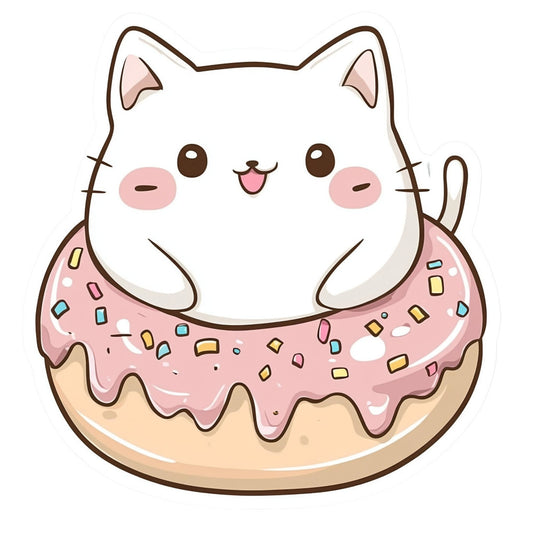 cute cat, donut, kawaii, whimsical, cream, dusty rose, pink frosting, pastel pink, brown, candy colors, food themed, playful, modern, adorable, animal motif, sprinkles, baked goods, dessert, children's, sweet, colorful, cheerful, fun, novelty, character fabric, cat lover, food lover, nursery, kids quilt, playful animals