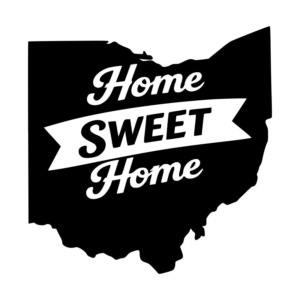 home sweet home, ohio state, state pride, black and white, monochrome, typography, text design, vintage style, rustic, farmhouse, americana, patriotic, inspirational quote, banner design, home decor, wall hanging, pillow cover, cushion, throw pillow, home accent, decorative panel, family themed, sentimental, traditional style, classic design, cottage core, americana farmhouse, state map, geographic design