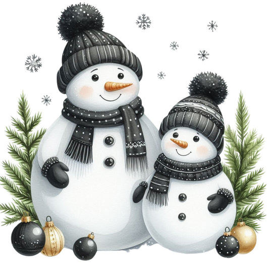 Black Hat Snowmen Fabric Panel 6