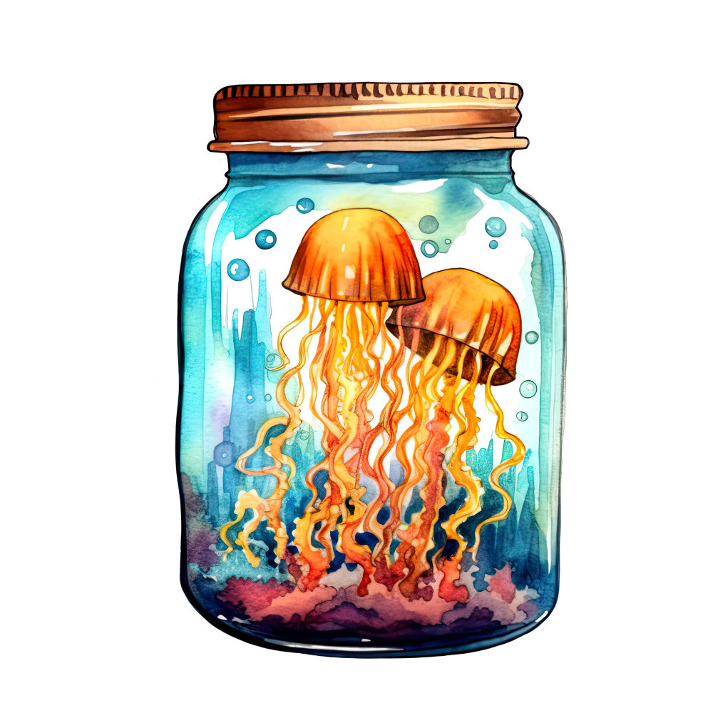 Jar with Glowing Jellyfishes Fabric Panel 4