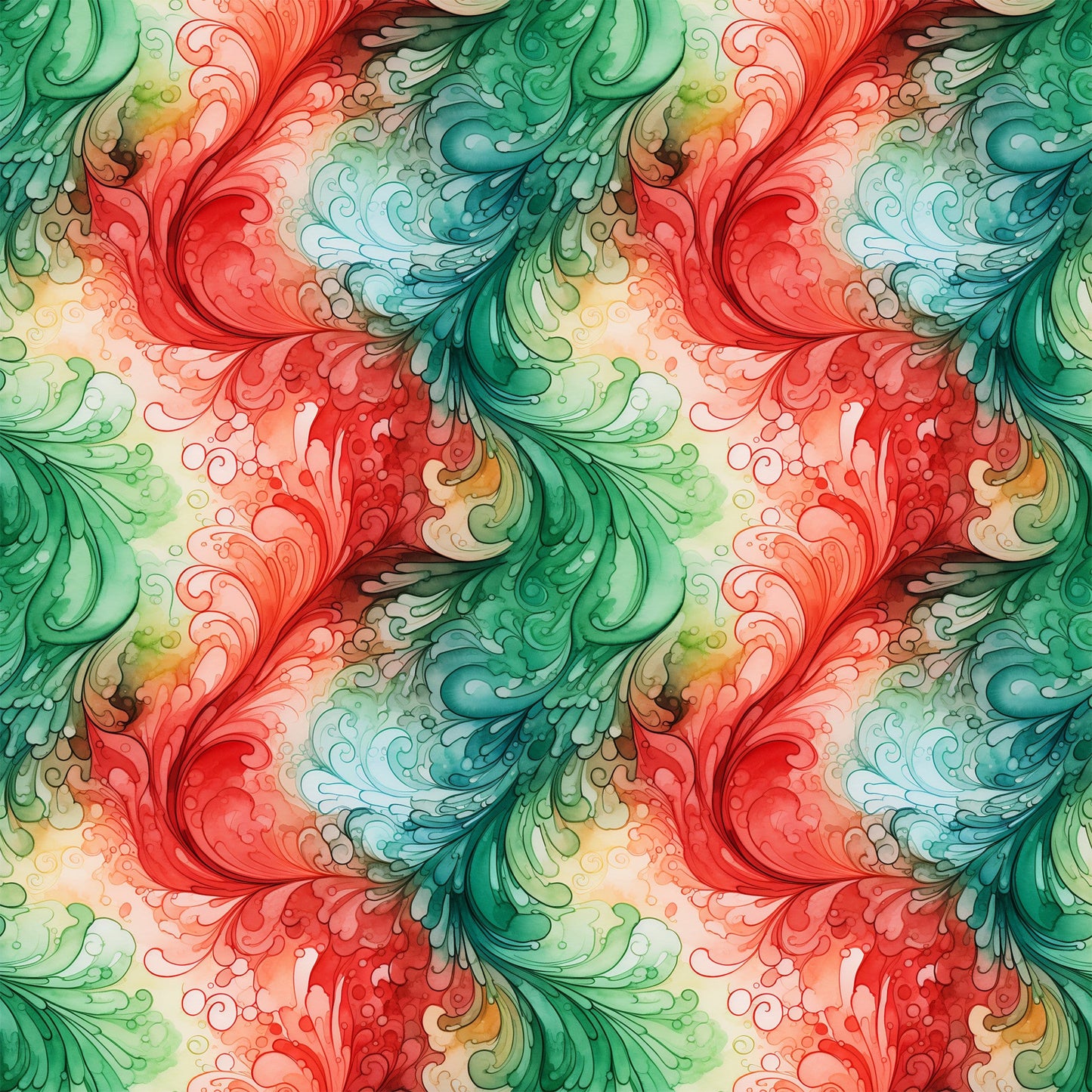 Watercolor Christmas Swirls Pattern 5 Quilting Cotton Fabric