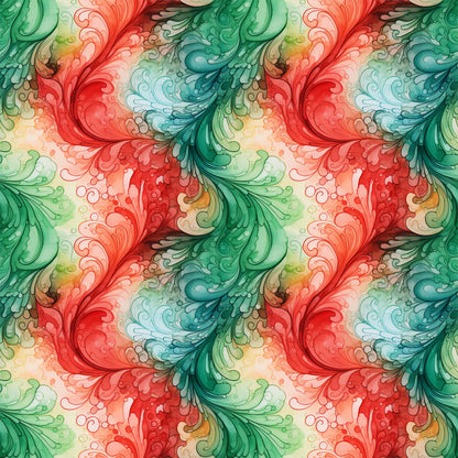 Watercolor Christmas Swirls Pattern 5 Quilting Cotton Fabric
