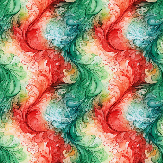Watercolor Christmas Swirls Pattern 5 Quilting Cotton Fabric