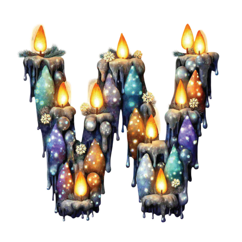 winter, holiday, christmas, celestial, mystical, magical, glowing candles, luminous, enchanted, dark blue, navy blue, purple, teal, gold, warm white, dripping wax, decorative candles, festive, whimsical, fantasy, sparkle, snowflakes, dark moody, elegant, cozy, winter solstice, advent, seasonal, atmospheric, ornamental