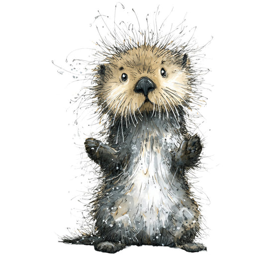 otter, cute animals, wildlife, watercolor, whimsical, nature, tan, beige, cream, gray, black, charcoal, woodland, forest, rustic, children's, kids, baby, playful, illustration, sketch, ink drawing, animal portrait, nursery, wall hanging, home decor, adorable, furry friends, aquatic animals