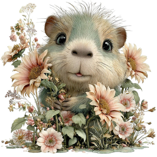 adorable animal, baby quilt, blush pink, botanical, brown, cottage core, cute creature, daisy, daisies, dusty rose, floral, gerbera, gerbils, greenery, hamster, illustrated, nature, nursery, pale green, pastel, peach, rodent, romantic, spring, storybook, sweet, vintage, whimsical, woodland creature