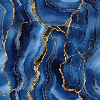 Royal Blue and Gold Agate Pattern 28 Minky Fabric