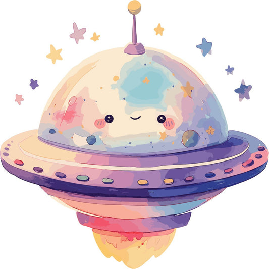 whimsical, celestial, pastel pink, lavender purple, soft blue, pale yellow, coral, navy blue, stars, sleeping face, cute, dreamy, space theme, alien, ufo, sweet, children's, baby, nursery, cosmic, galaxy, soft colors, playful, fantasy, magical, gentle, soothing, bedtime, peaceful, starry night