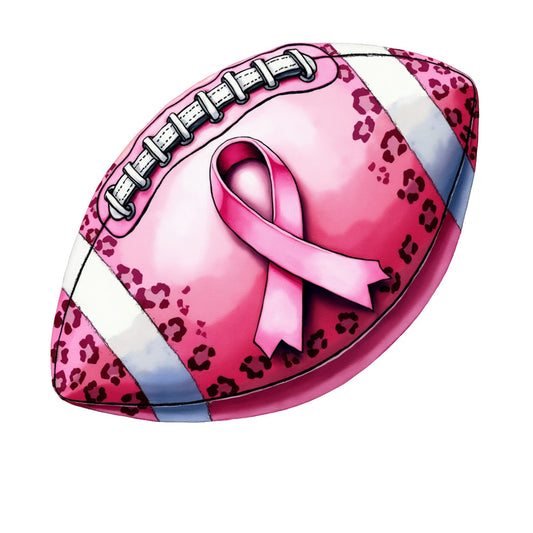 pink football, breast cancer ribbon, awareness ribbon, leopard print, cheetah pattern, pink ribbon, sports theme, football laces, fabric panel, quilting cotton, pink tones, magenta, fuschia, white stripes, athletic design, cancer support, medical awareness, novelty fabric, craft panel, sewing material