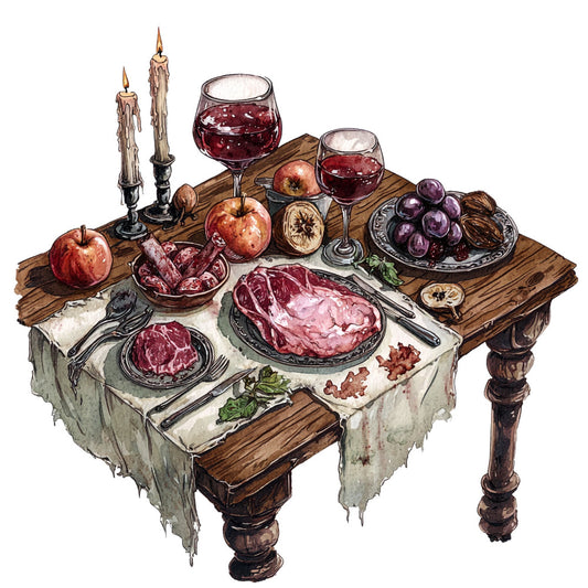 burgundy, wine red, deep red, cream, ivory, gold, burnt orange, rust, purple, grape, candlelight dinner, vintage table setting, still life, grapes, apples, meat, charcuterie, wine glasses, candles, formal dining, elegant, sophisticated, rustic, traditional, autumn, fall, harvest, food, feast, goblet