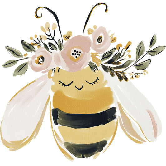 bee, honey bee, floral, flowers, botanical, nature, animals, insects, whimsical, gold, yellow, black, cream, dusty rose, blush pink, sage green, olive green, modern, contemporary, spring, summer, cheerful, playful, cute, decorative, illustration, watercolor, botanical illustration, garden, pollinator