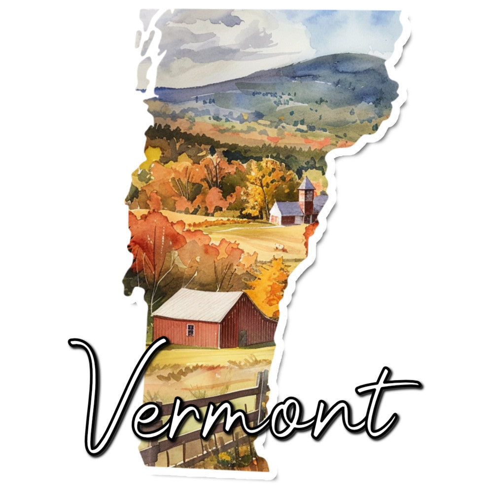 vermont, autumn, fall foliage, landscape, scenic, farmhouse, rural, barn, red barn, mountains, rolling hills, trees, golden yellow, burnt orange, rust red, forest green, cream, sky blue, vintage, rustic, pastoral, countryside, harvest, seasonal, nature, americana, new england, architectural, buildings, church
