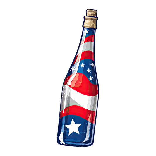 patriotic, american flag, red white blue, navy blue, champagne, cork, striped, stars, bottle, champagne bottle, celebration, fourth of july, independence day, memorial day, patriotic theme, stars and stripes, festive, americana, vintage patriotic, cork top, bubbly, wine bottle, holiday, summer, party, elegant, whimsical, shimmer, metallic accents