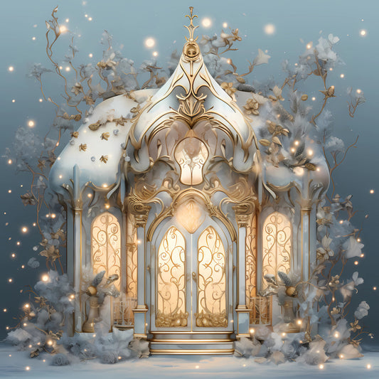 Light Blue and Gold Christmas Fabric Panel 23