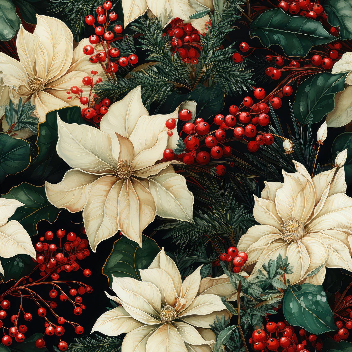 Christmas Florals Pattern 7 Quilting Cotton Fabric
