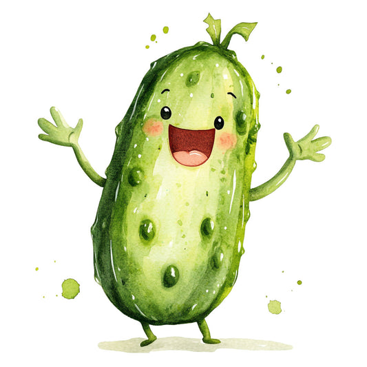 lime green, pale green, forest green, bright green, happy face, smiling character, cute cartoon, whimsical, playful, vegetable character, pickle, animated food, children's, kids, cheerful, joyful, nature, garden, spring, summer, character fabric, novelty, fun, colorful, character print, illustration, friendly, personified vegetables, food themed, playful character