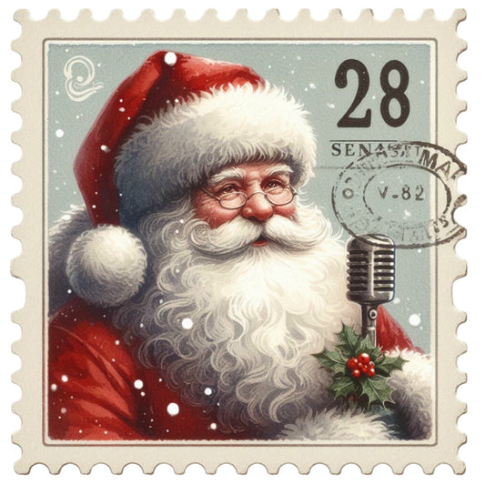Santa Claus Postage Stamps Fabric Panel 9