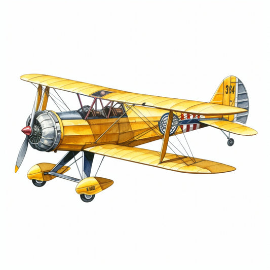 vintage airplane, yellow, golden yellow, biplane, aviation, retro aircraft, antique plane, steampunk, travel theme, adventure, mechanical, nostalgic, 1940s, 1930s, propeller plane, red accent, blue accent, transportation, sky, clouds, classic style, retro style, whimsical, masculine, travel quilt, wall hanging, children's fabric, boy's room, aviation enthusiast, heritage
