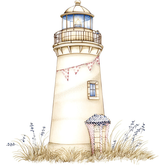 Watercolor Nautical Lighthouse Fabric Panel 2