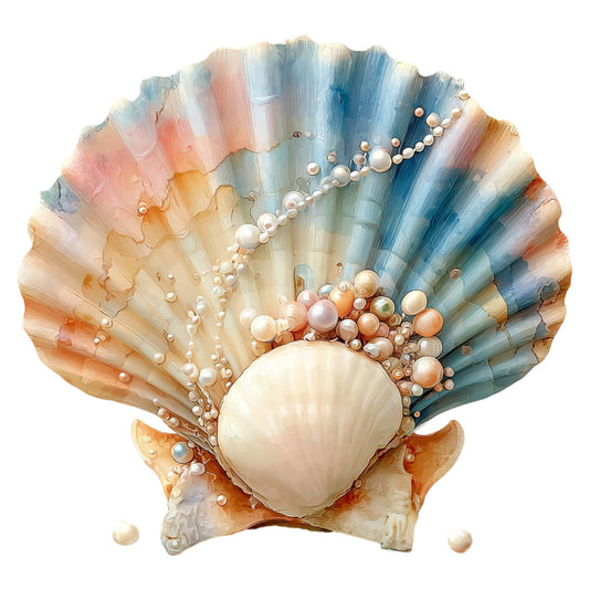 seashell, pearl, coastal, nautical, ocean, beach, sea, watercolor, soft blue, cream, coral pink, peach, blush, rose gold, bronze, beige, tan, ombre, gradient, iridescent, shimmering, elegant, whimsical, luxury, nature, summer, seaside, scallop shell, pearls, dreamy