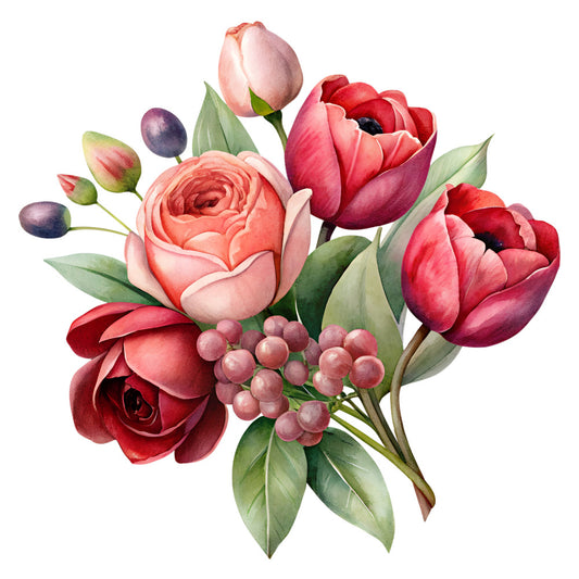 Watercolor Flower Bouquets Fabric Panel 12