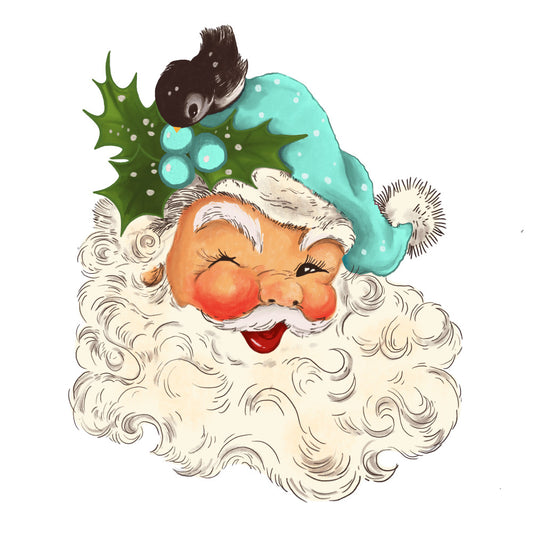 Blue Hat Santas Fabric Panel 2